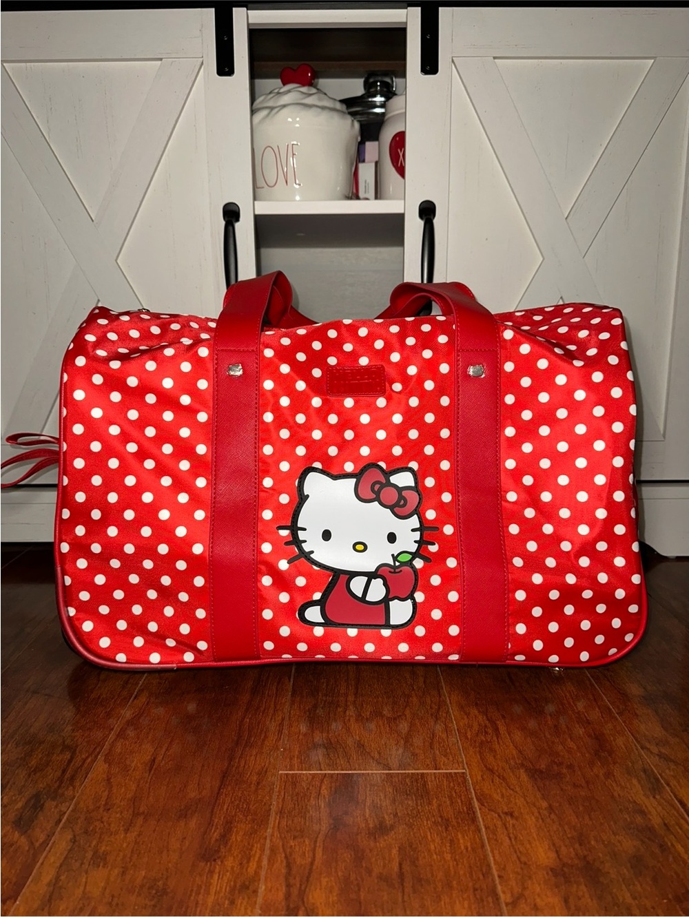 Hello Kitty Red & White Polka Dot Travel Duffle Bag with Wheels